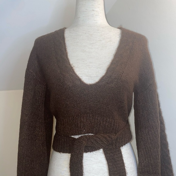 For Love and Lemons Amelia crop sweater brown size M NWT - Picture 7 of 11